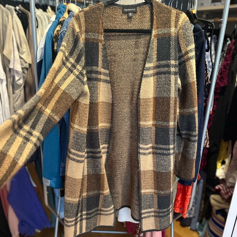 Brown and Tan Knit Cardigan Sweater